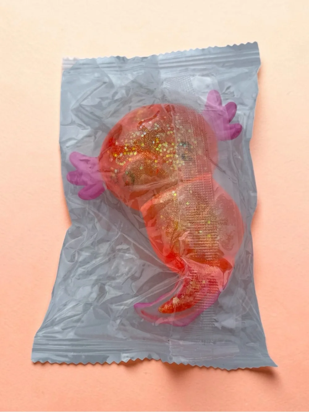 Orange Glitter Axolotl Sugar Squishy Toy - Pink Fins